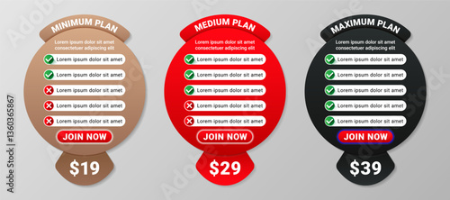 Vector banner of business plans with tariff and list of services provided