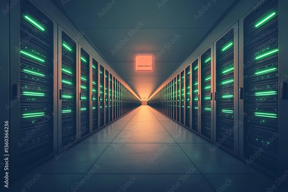 Fototapeta premium Server Room Corridor with Data Center.