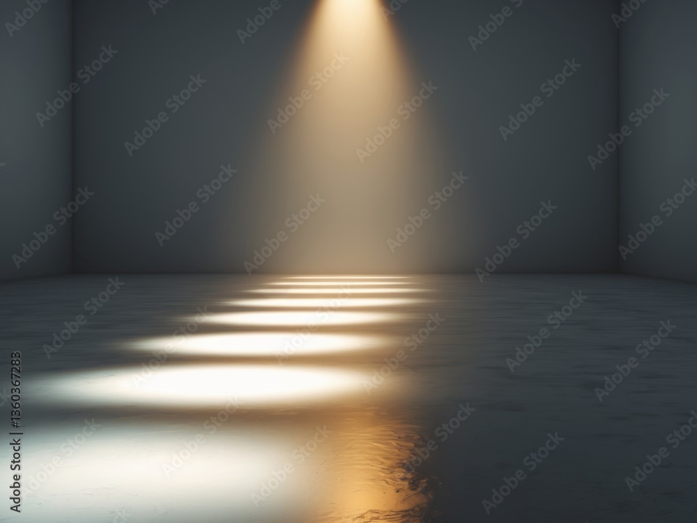 Obraz premium Dark room spotlight shining down floor is center image of a light.