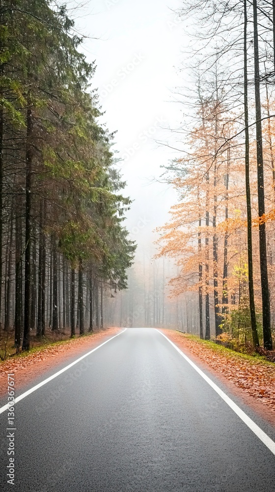 Obraz premium Foggy Autumn Forest Road