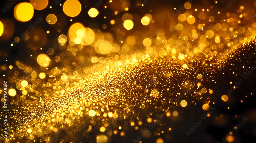 Flowing golden light spots on black background