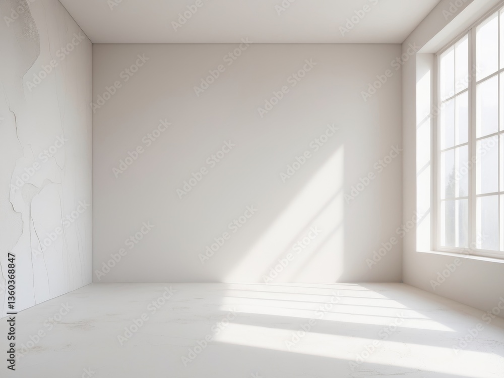 Empty room large window right side has white Abstract studio background Empty room large window right side has white Abstract studio background