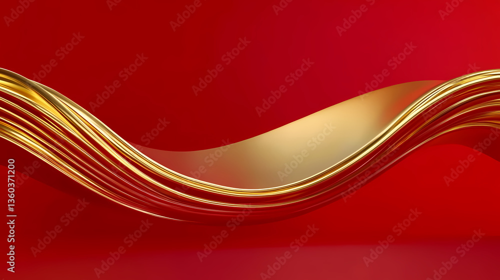 Golden Curved Waves with Red Background