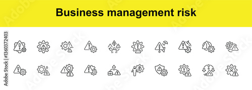 Business Management Risk Icons of Warning, Gears, and Threats