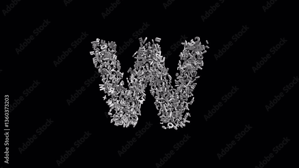 Letter W Made of Letters with Alpha Channel. 3D Font. Alphabet Letter Animation. Transparent Background Letter W Made of Letters with Alpha Channel. 3D Font. Alphabet Letter Animation. Transparent Background