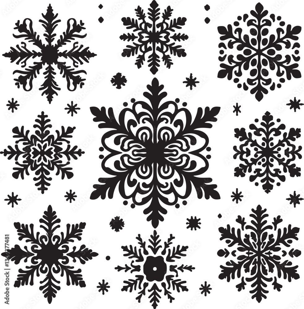 snowflake silhouettes vector white background snowflake silhouettes vector white background