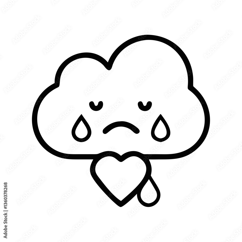 Sad cloud with raindrops and a heart symbolizing sorrow Sad cloud with raindrops and a heart symbolizing sorrow