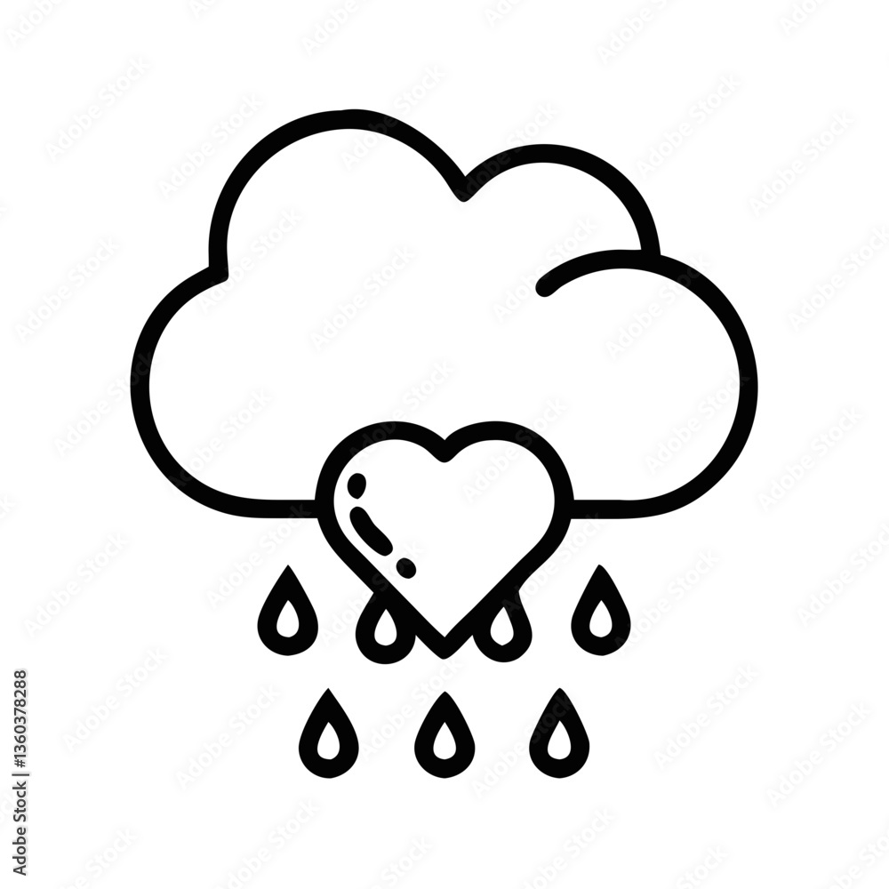 Cloud with Heart Rain Illustrating Sad Emotions in Minimalist Style Cloud with Heart Rain Illustrating Sad Emotions in Minimalist Style