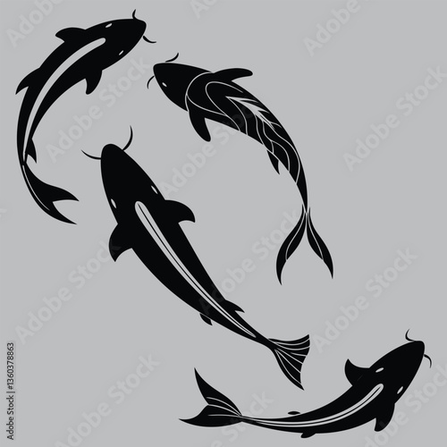 a school of fish moving in unison silhouette vector design art and illustration