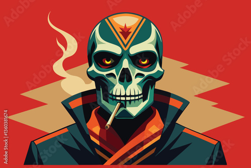 Cool Skull Illustration. Vintage Style Smoking Skull Character