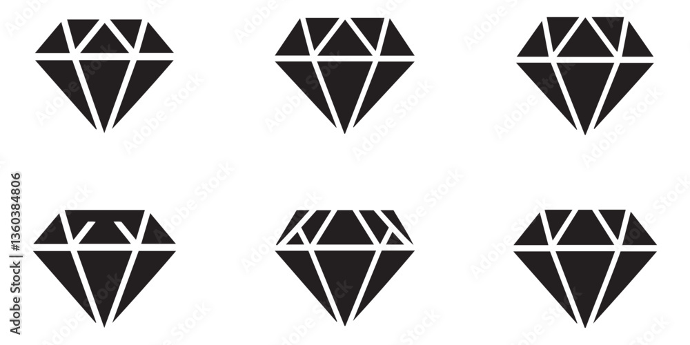 Minimalist Black Diamond Icons Set Geometric Gemstone Vector Designs Minimalist Black Diamond Icons Set Geometric Gemstone Vector Designs