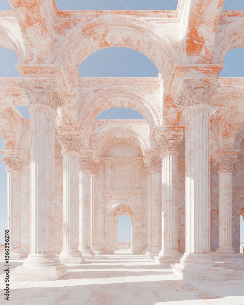Fototapeta premium Ethereal Holy Monday Revival Soft Architectural Immersion in Neo-Classical Pastel Spaces - Spiritual Heritage Visualization for Digital Cultural Experiences