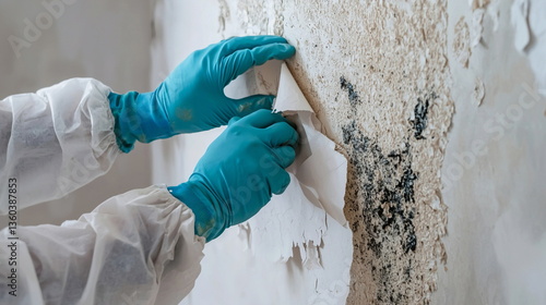 Removing moldy wallpaper in a home renovation project  