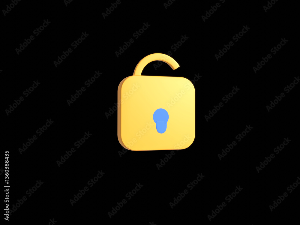 3D Realistic Yellow unLocked padlock vector illustration 3D Realistic Yellow unLocked padlock vector illustration