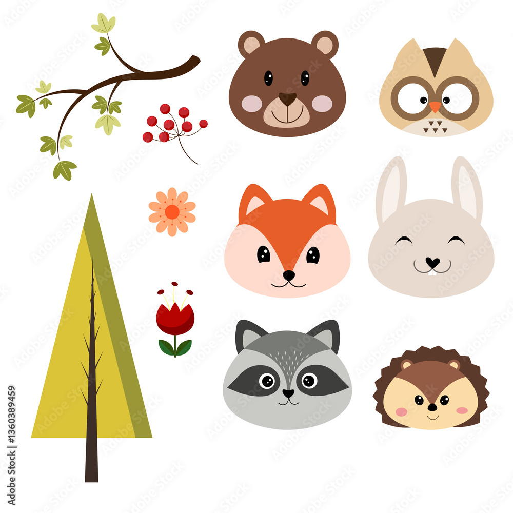 Fototapeta premium Cartoon animal head collection set vector