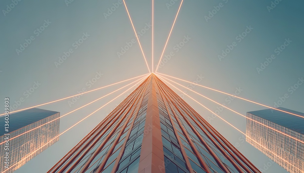 Obraz premium Skyscrapers with Network, City, and Dawn.
