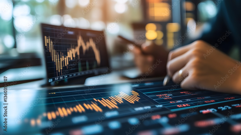 Investment Analysis: A person closely examines financial charts, using technology to monitor market trends and data, and make informed decisions in the world of investment. Investment Analysis: A person closely examines financial charts, using technology to monitor market trends and data, and make informed decisions in the world of investment.