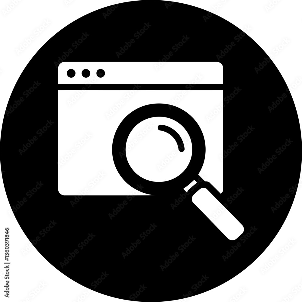 Search Icon on Black Circle - Minimalist Website Search Symbol - Simple Internet Browser with Magnifying Glass Icon Search Icon on Black Circle - Minimalist Website Search Symbol - Simple Internet Browser with Magnifying Glass Icon