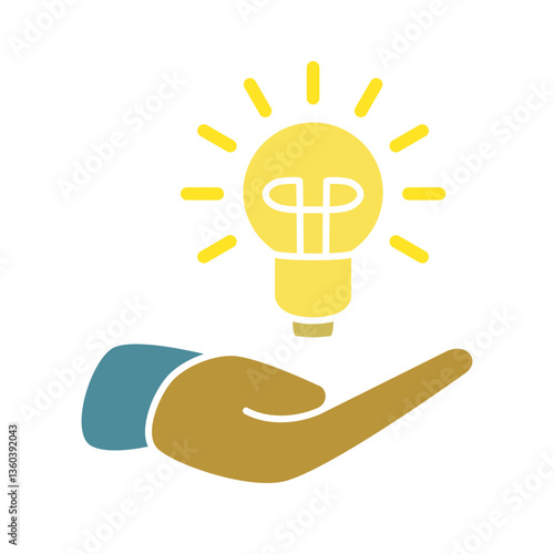hand holding a light bulb icon, simple flat style, illustration, logo sign symbol pictogram template, for ui or ux isolated on white for mobile app, editable