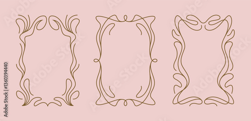 Three vertical frames in Art Nouveau modern style. Linear design element