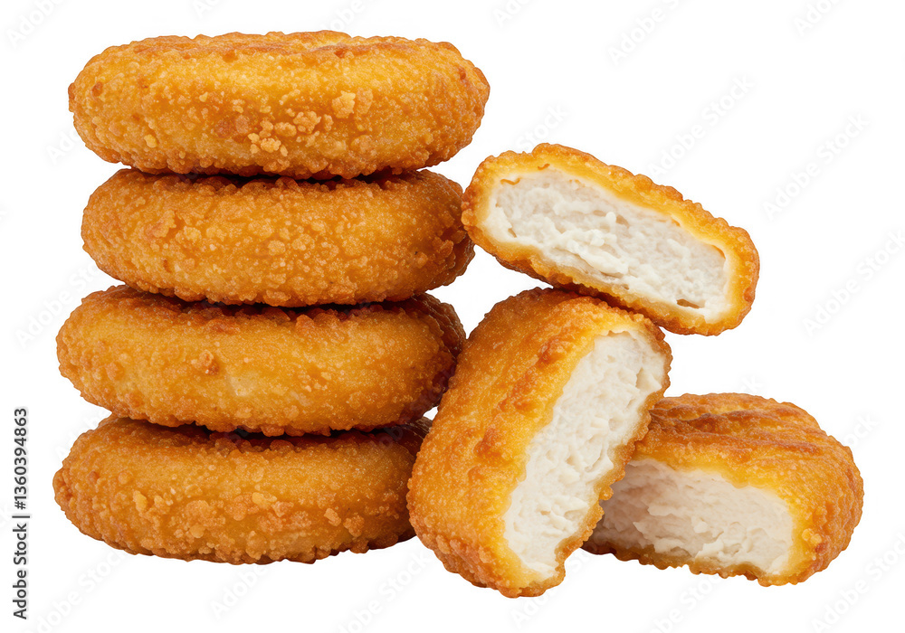 A stack of golden brown chicken nuggets isolated on transparent background A stack of golden brown chicken nuggets isolated on transparent background