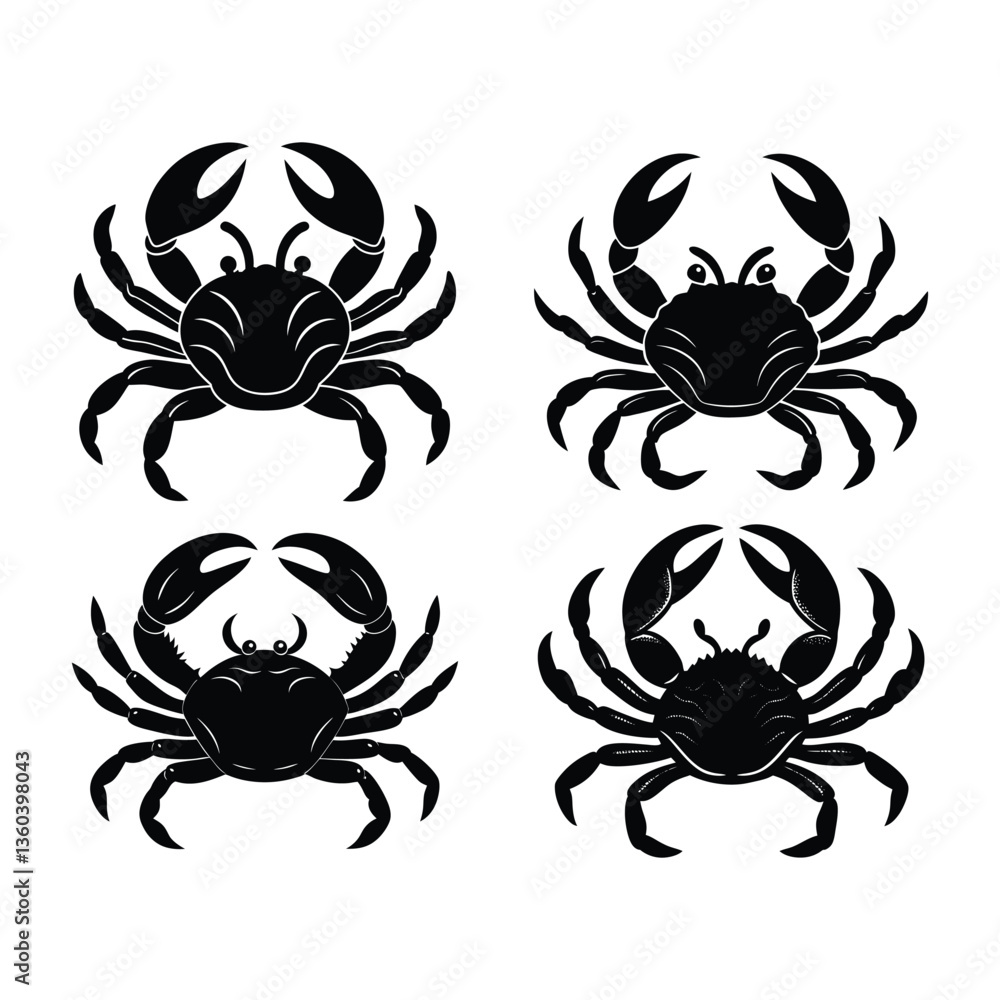 Fototapeta premium A set of crab silhouette vector art illustration