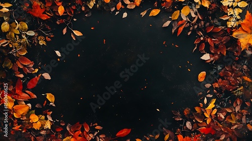 Autumn leaves frame with dark background. (18)