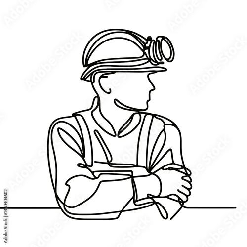 Miner, vector, black line drawing, minimalistic, single line, simple line, isolated, transparent background 