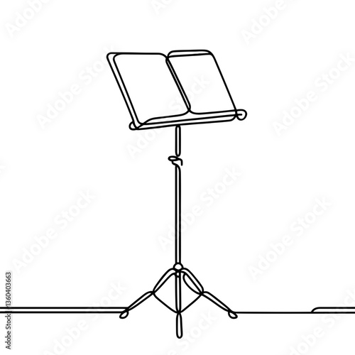 Music stand, vector, black line drawing, minimalistic, single line, simple line, isolated, transparent background 