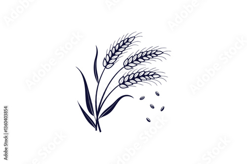 Minimalist vector illustration of an einkorn wheat spike with three small grains