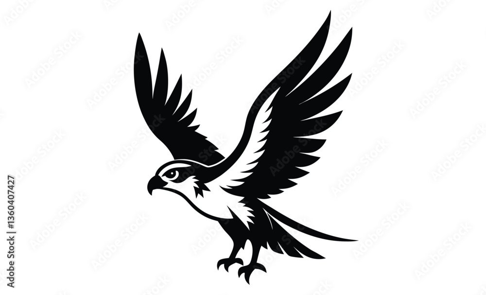 Fototapeta premium Osprey hawk bird silhouette, osprey bird, osprey silhouette vector, hawk osprey bird vector illustration
