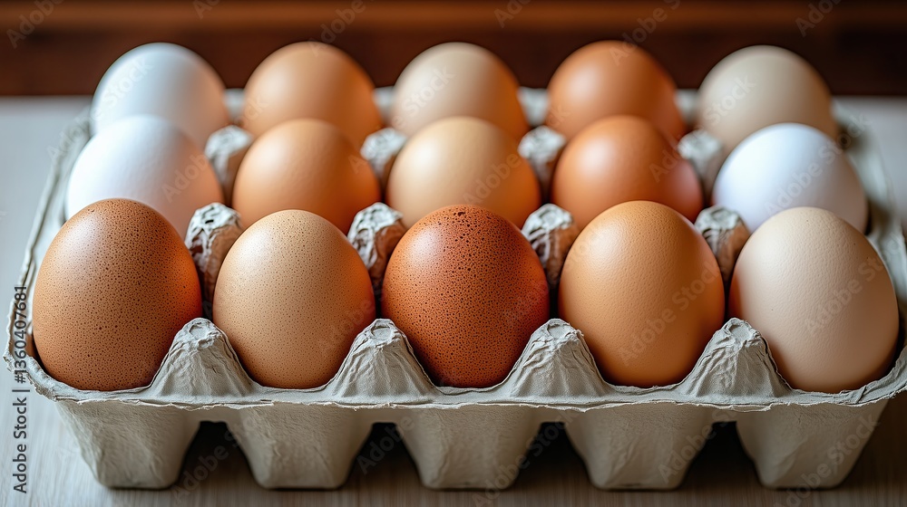 Chicken eggs are arranged in a carton pack Chicken eggs are arranged in a carton pack