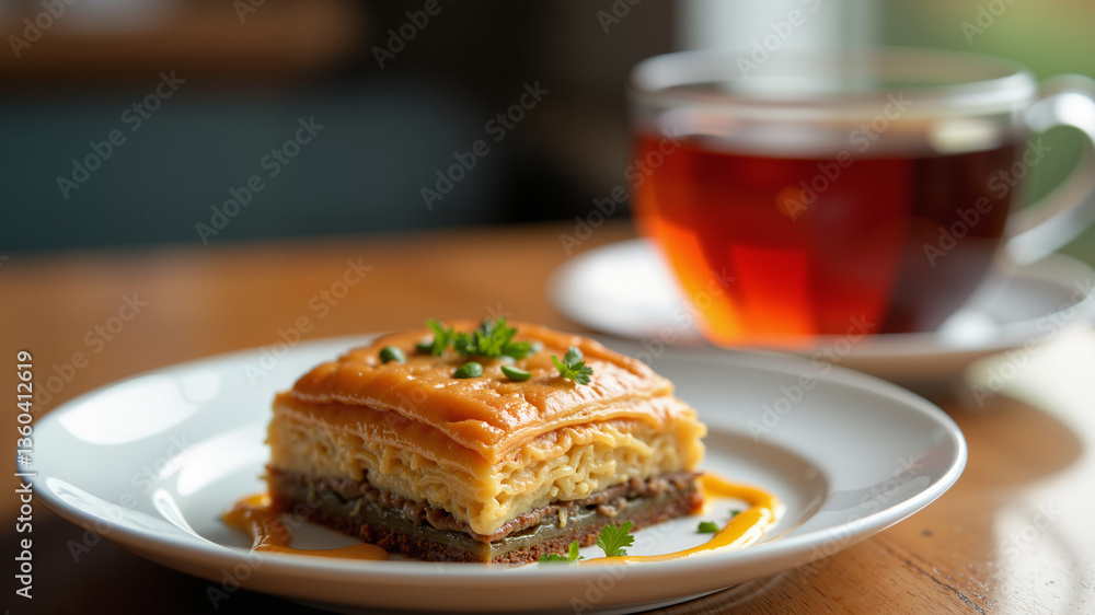 Baklava served with tea Baklava served with tea