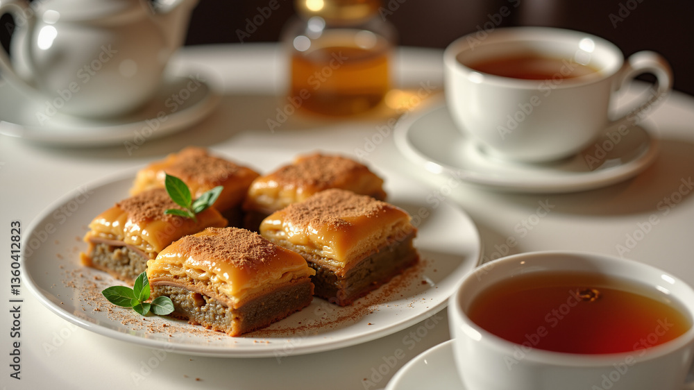 Baklava served with tea Baklava served with tea
