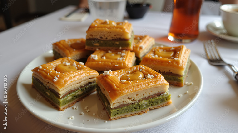 Baklava served with tea Baklava served with tea