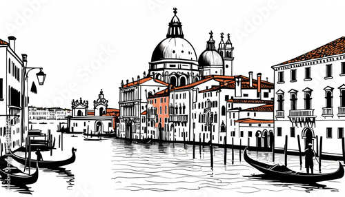 Wallpaper Mural Sketch of Venice in black and white. Torontodigital.ca
