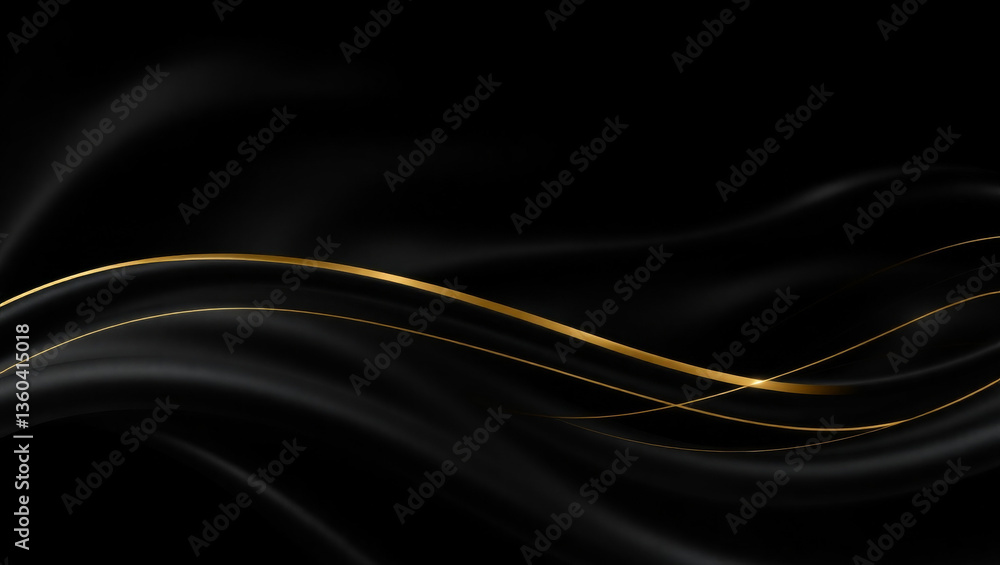Obraz premium Elegant black silk background with flowing golden lines and luxurious texture 