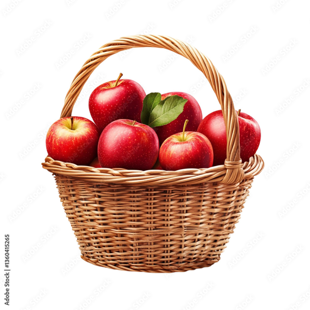 Red Apples in Wicker Basket Autumn Harvest Red Apples in Wicker Basket Autumn Harvest