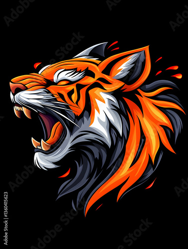 Wallpaper Mural Roaring tiger head, stylized orange and black, profile view Torontodigital.ca