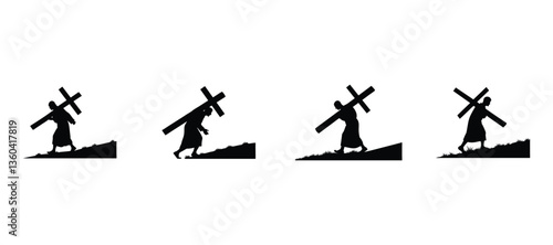 Jesus Carrying Cross Silhouette - Christian, Faith, Sacrifice, Religion, Easter