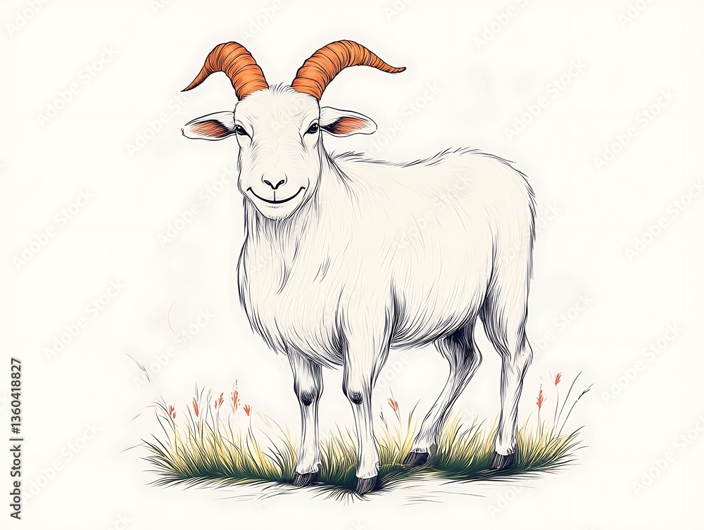 Fototapeta premium Smiling Goat Meadow Illustration.