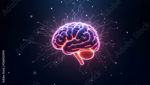 Wallpaper Mural Stylized Human Brain with Neon Glowing Nodes and Neural Connections on Dark Background Torontodigital.ca