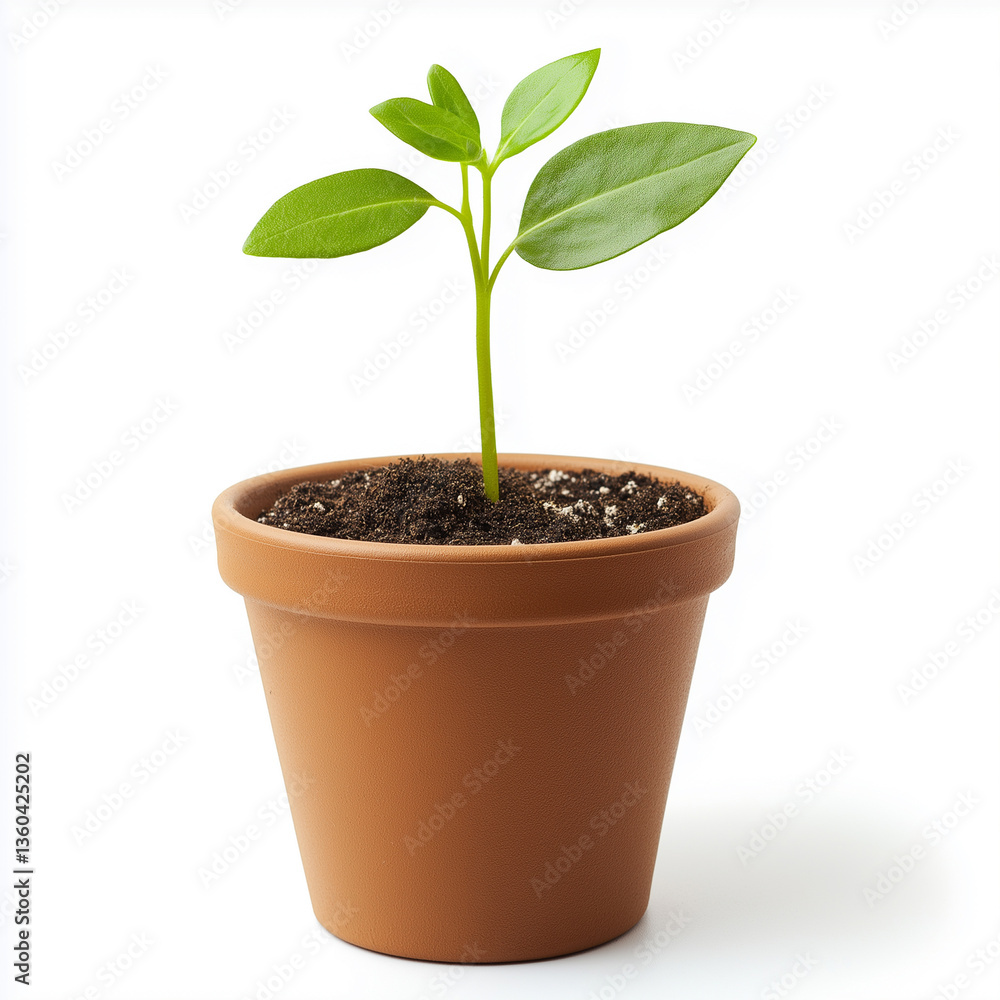 seedling in brown pot, Isolated on white Background. seedling in brown pot, Isolated on white Background.