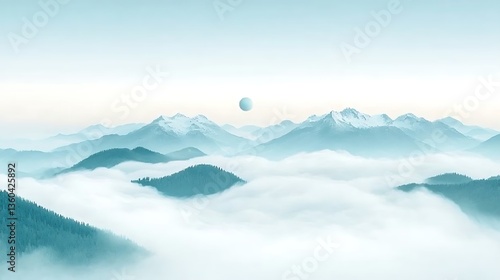 Wallpaper Mural Serene Moon Over Misty Mountain Range. Torontodigital.ca