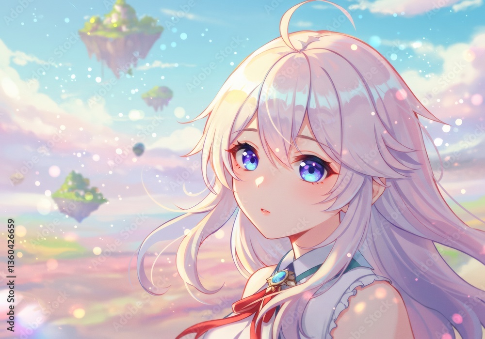 Dreamy Anime Girl Portrait with Floating Islands Dreamy Anime Girl Portrait with Floating Islands
