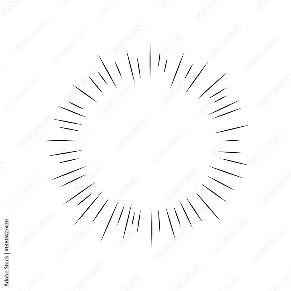 Sunburst, Radial, radiating lines. Circular, concentric lines Sunburst, Radial, radiating lines. Circular, concentric lines