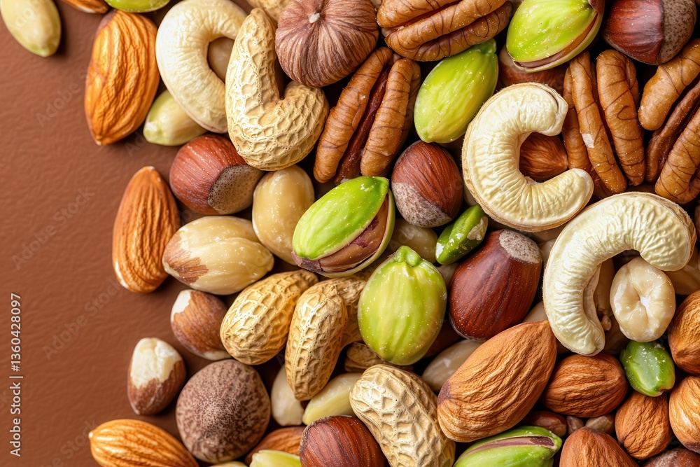 Chia seed vegan healthy fats boost. Assorted mixed nuts on a textured surface. Chia seed vegan healthy fats boost. Assorted mixed nuts on a textured surface.
