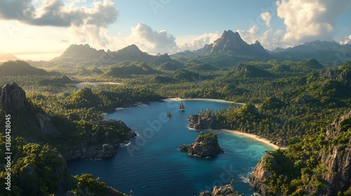 Wallpaper Mural Lush paradise island landscape featuring tropical forests, mountains and azure bay Torontodigital.ca