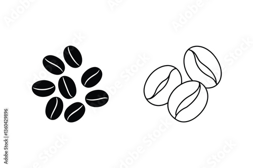 Coffee Beans Icons, Symbols, Silhouette, Outline, Graphic Design Elements