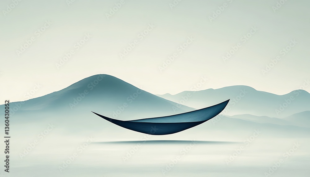 Serene Boat for Misty Mountain Landscape. Serene Boat for Misty Mountain Landscape.